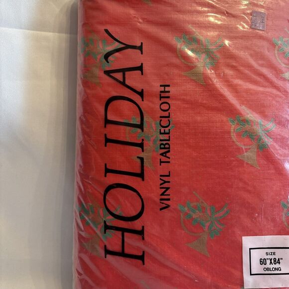 Vintage Holiday Christmas Vinyl Tablecloth Flannel Back 60”X84” Oblong New X-Mas - Picture 3 of 11